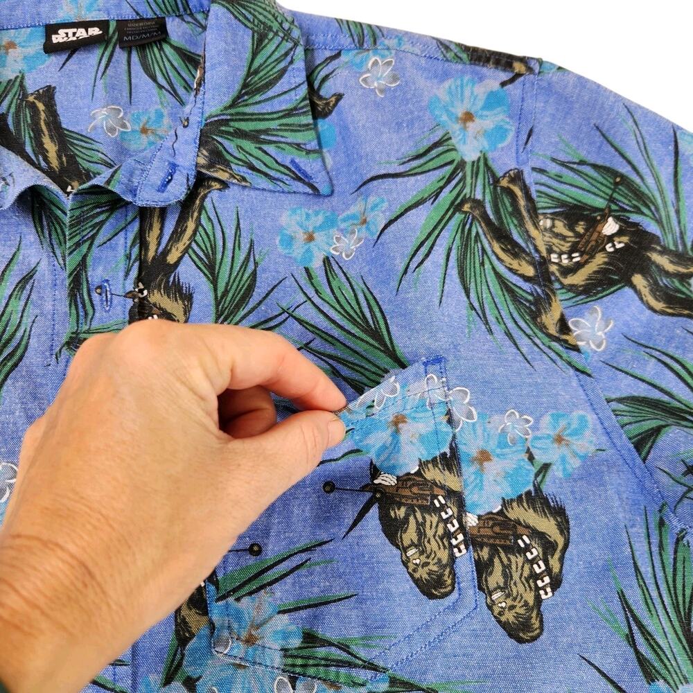 Star Wars Blue Tropical Print Short Sleeve Button-Down Shirt - Picture 7 of 8